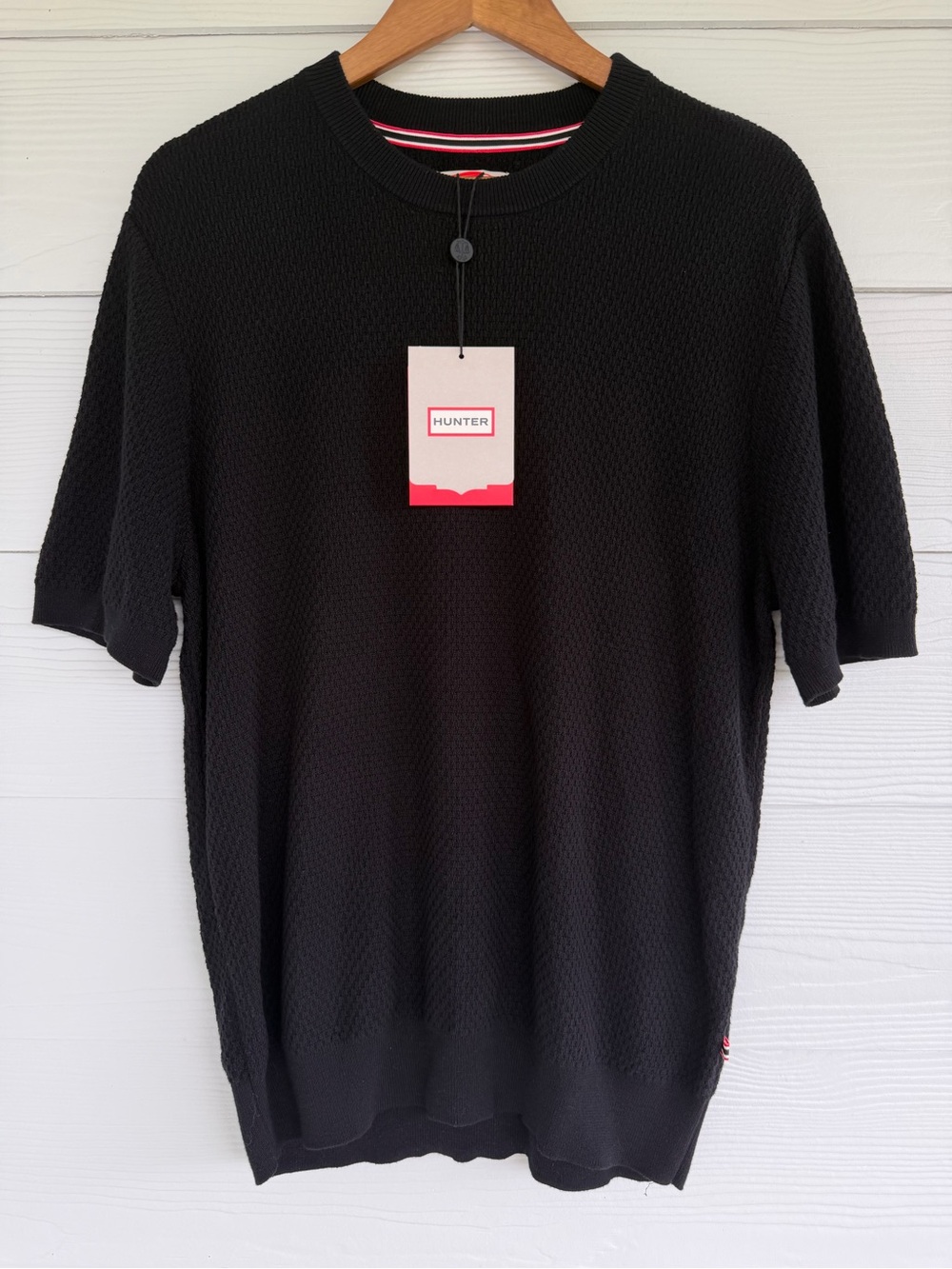 Hunter Men’s Black Textured Knit Short Sleeve Crewneck Sweater Shirt M NWT